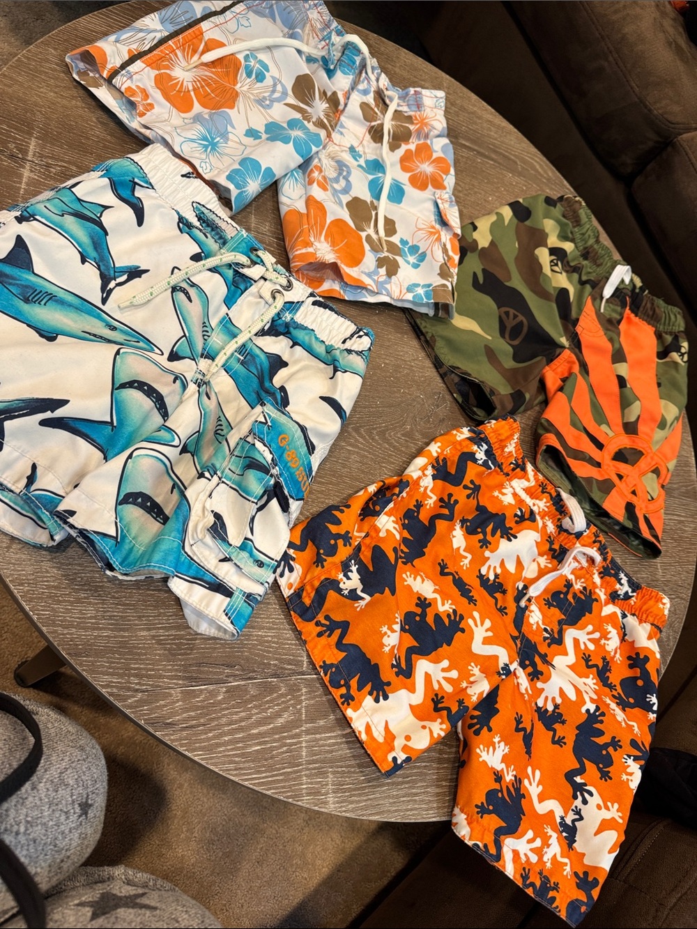 GAP Orange, Navy & White Frog and Shark Print Kids Swim Bermudas